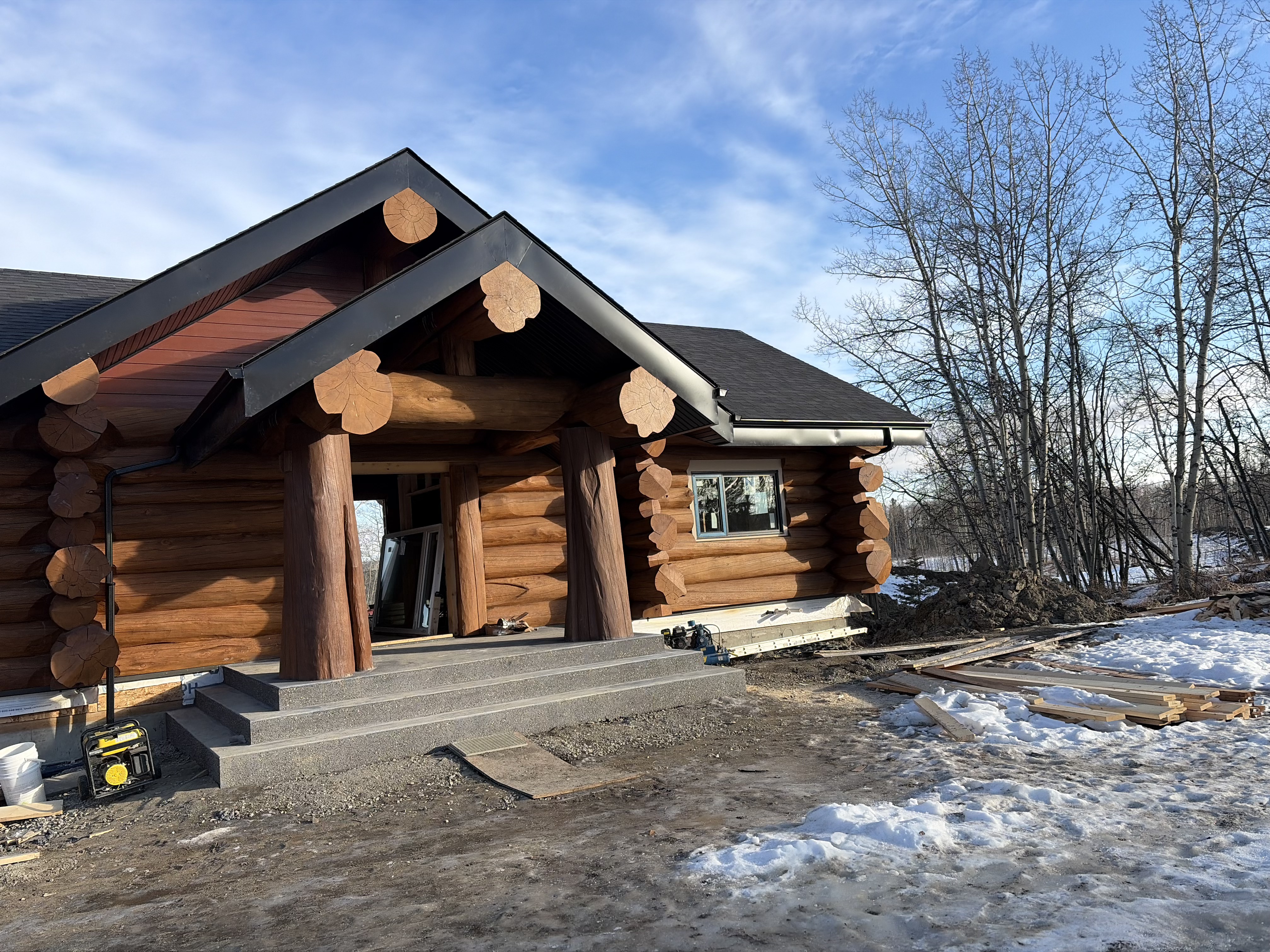 Calgary log home with stone and timber exterior