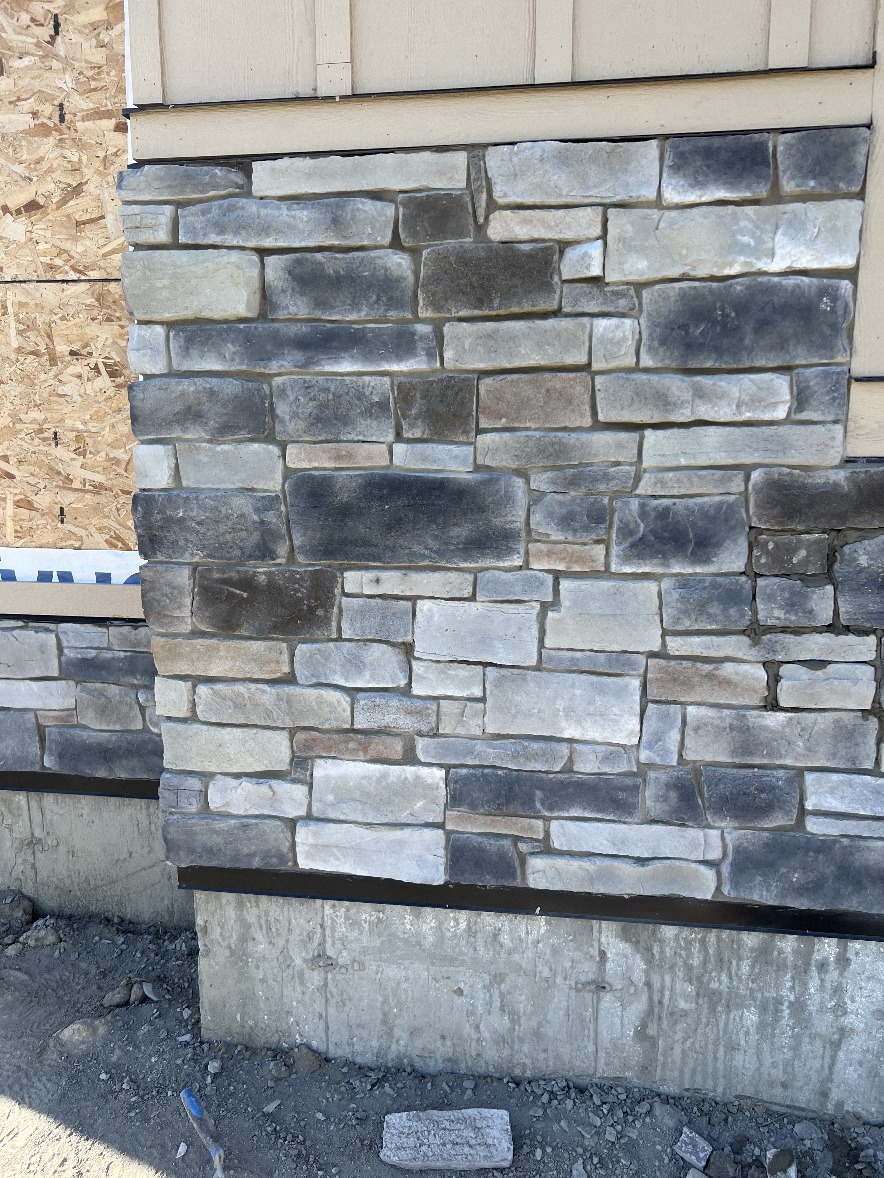 Grey-blue ledgestone wall closeup